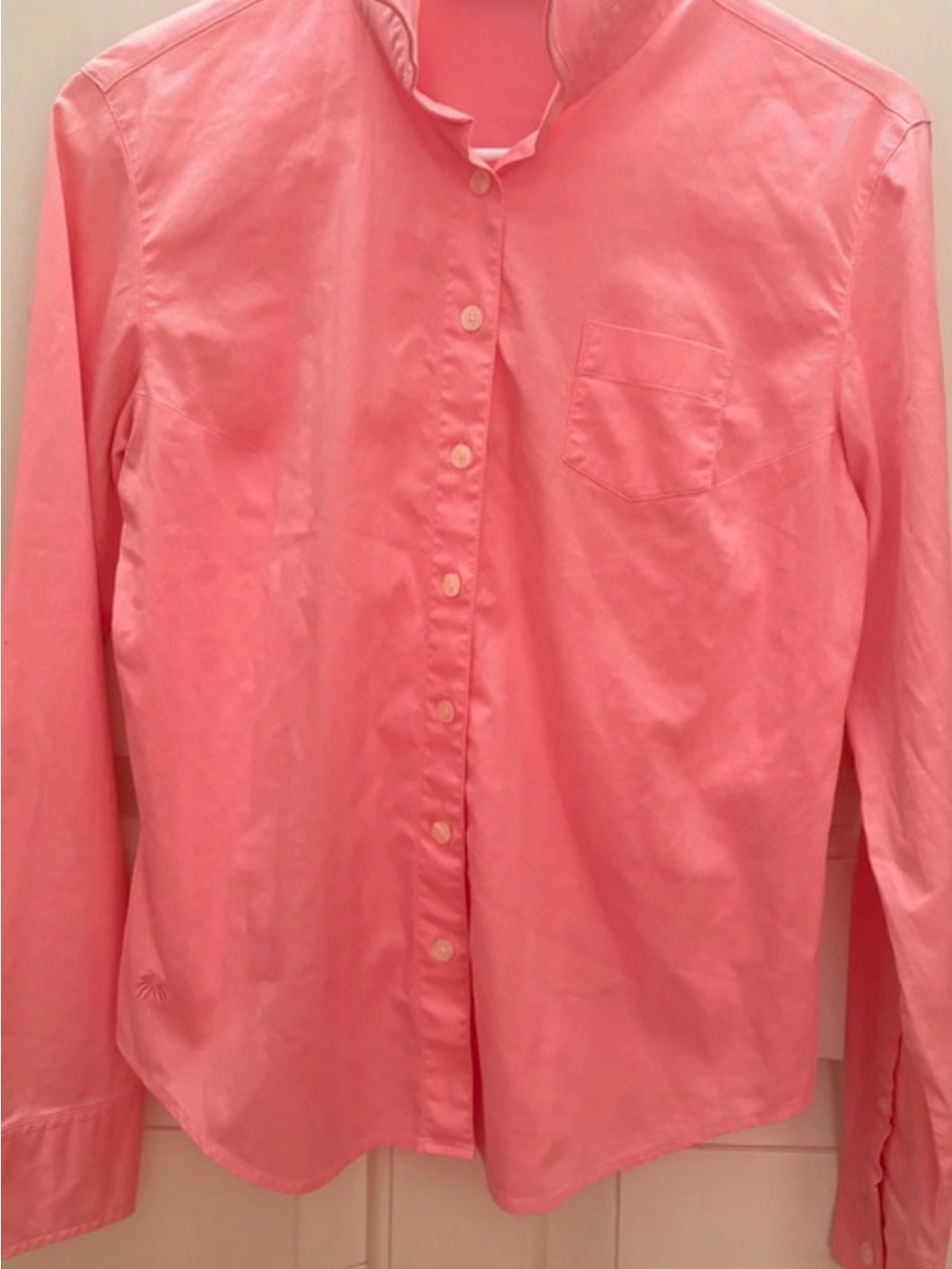 Lilly Pulitzer Y2K Pink Long Sleeve Button Up Shirt - Palm Tree Logo Size 6